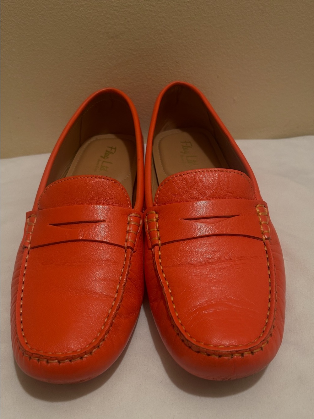 Women’s Orange Leather Penny Loafers